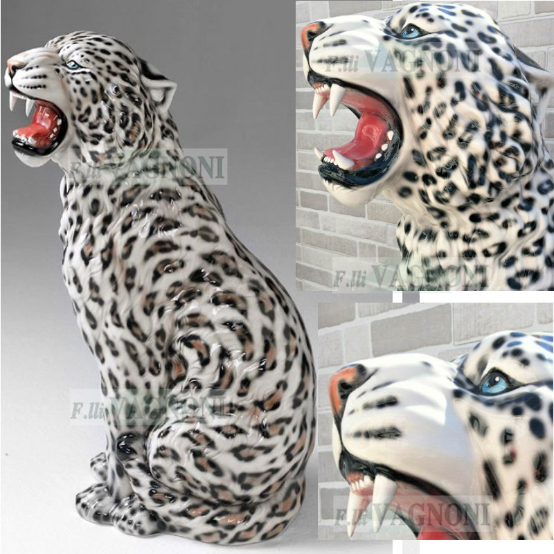 STATUE LEOPARDO DELLE NEVI IN CERAMICA CM. 92 -ANIMALI-